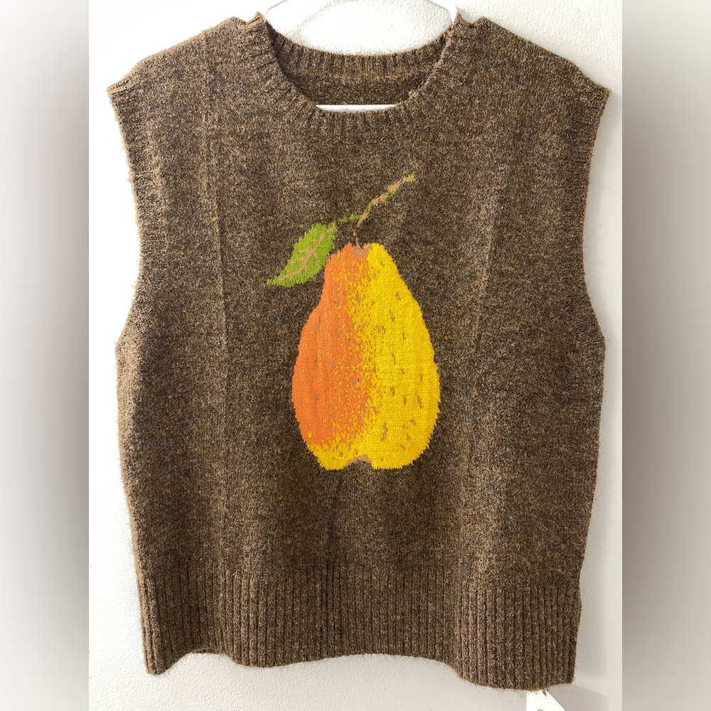 Cottagecore Soft Girl Pear Wool Blend Knit Sweater Vest Women’s Medium NWT
